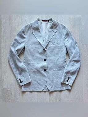 Ted Baker Light Gray Linen Three Button Unlined Blazer - Size 4 (40R)